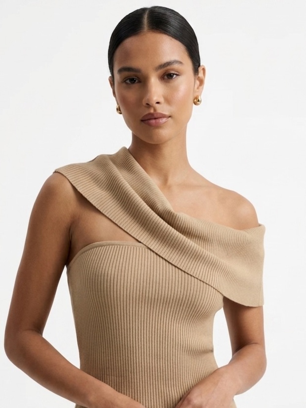Commense Twist Ribbed Crop Tube Strapless Tan Size XS NEW Quiet Luxury Y2K Chic